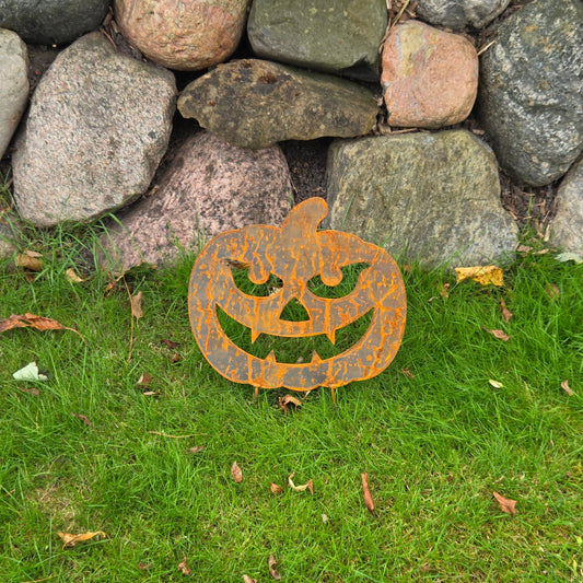 Halloween Kürbis mit Vampierzähnen Edelrost Gartendeko Rost Deko