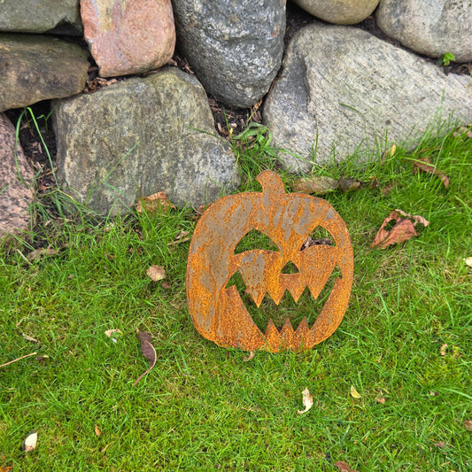 Halloween Kürbis mit düsterem Ausdruck Edelrost Gartendeko Rost Deko