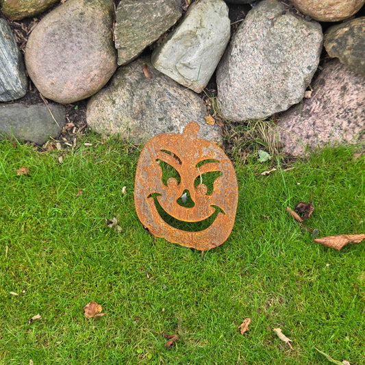 Halloween Kürbis mit fröhlichem Gesicht Edelrost Gartendeko Rost Deko