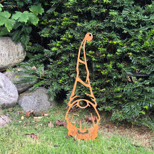 Edelrost Gartenstecker „Wichtel mit langer Mütze“