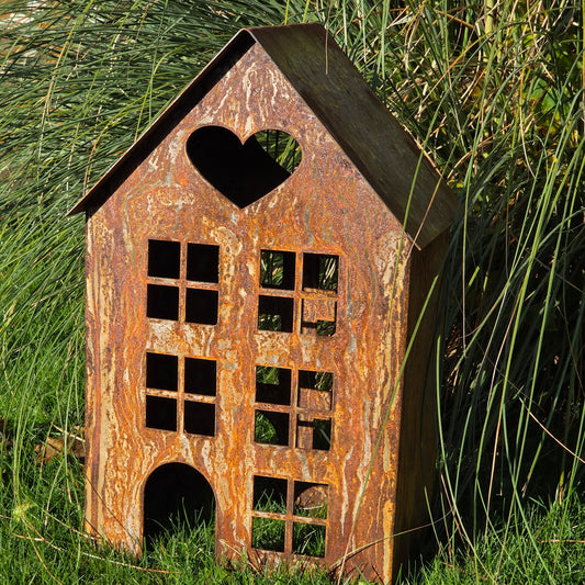 Edelrost Windlicht-Haus XL mit Herz