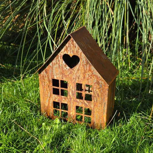 Edelrost Windlicht-Haus mit Herz