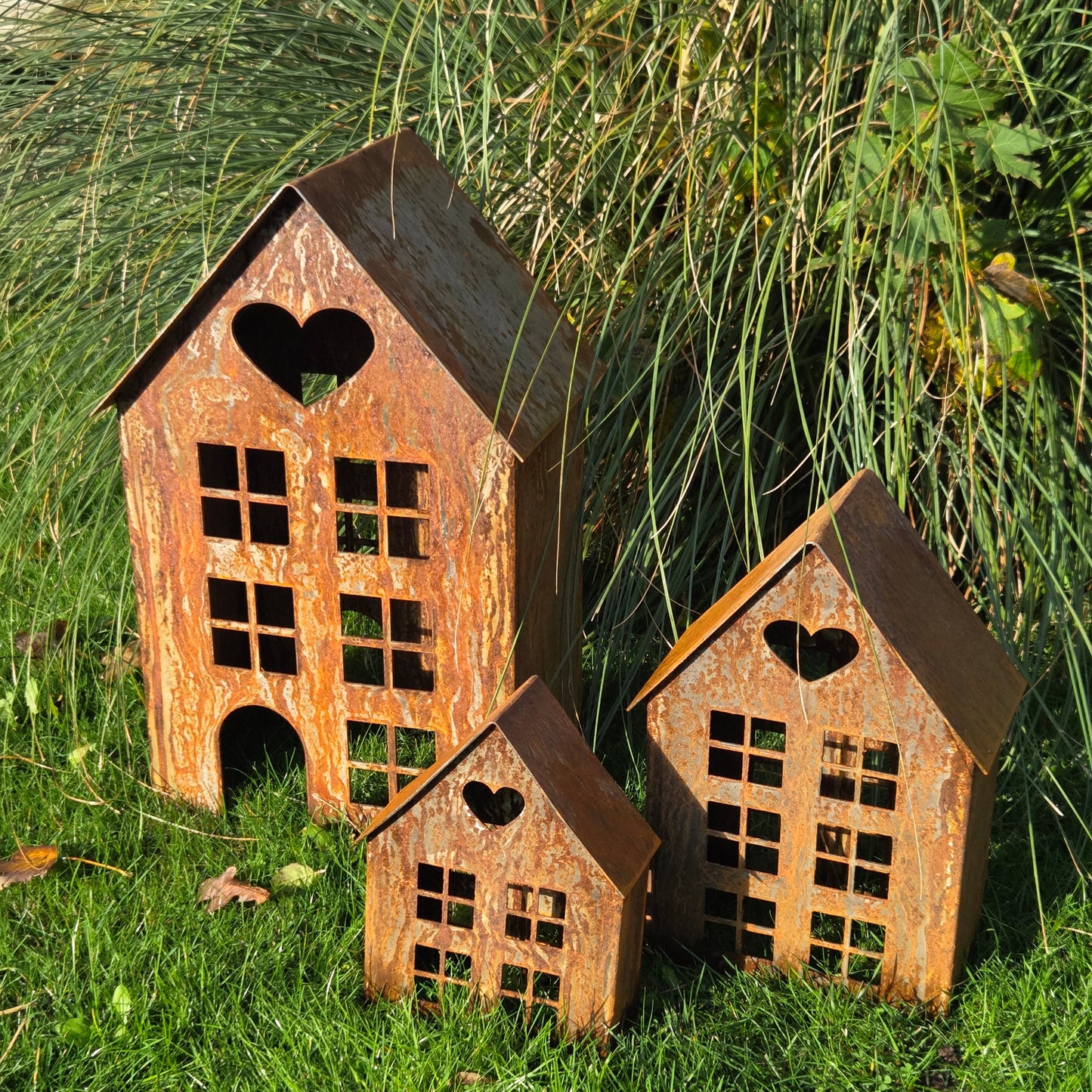 Edelrost Windlicht-Haus mit Herz