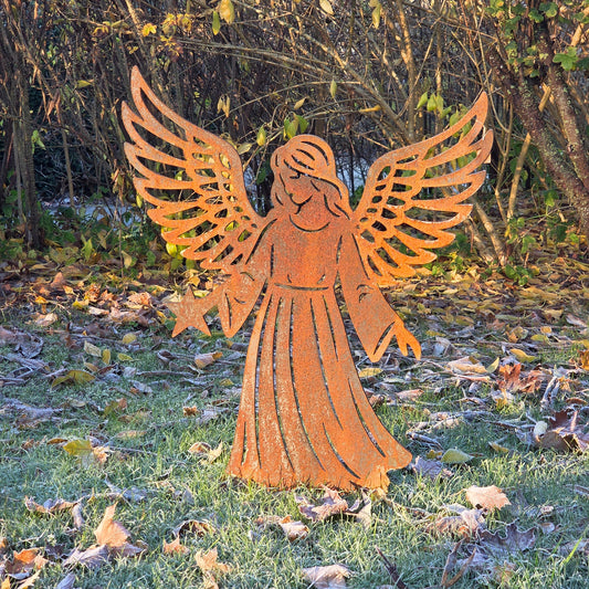 Edelrost-Gartenfigur Engel 60 cm