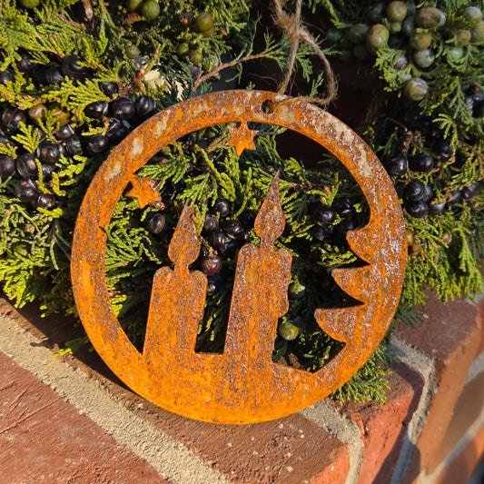 Edelrost-Anhänger Kerzen &Tanne