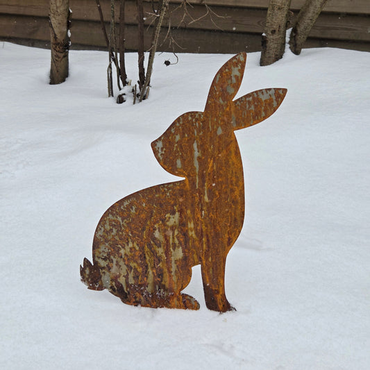 Edelrost Hase – Gartendeko aus Metall mit Gartensteckern