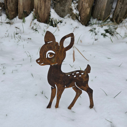 Edelrost Rehkitz – Gartendeko aus Metall – 30 cm